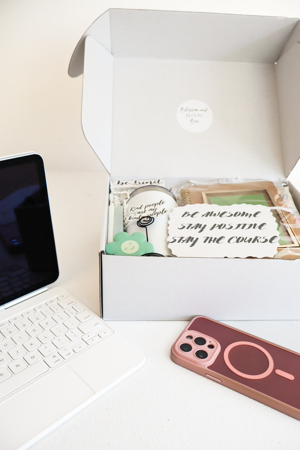 Be Awesome, Stay Positive & Stay The Course Box (College Care, Encouragement Gift)